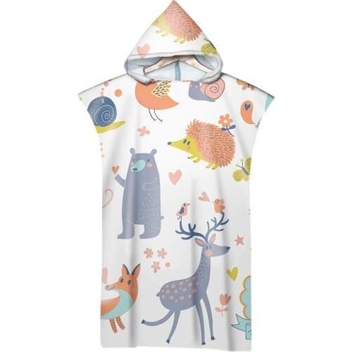 Cartoon Animal Print Microfiber Beach Poncho Towel Quick Drying Swimming Surf Change Wetsuit With Hooded Adult Bath Towels