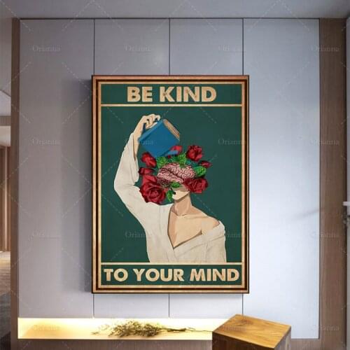 Be Kind To Your Mind Poster, Garden Art Print, Garden Signs, Pot Head Poster, Vintage Brain Wall Decor, Flower Pot Brain Art
