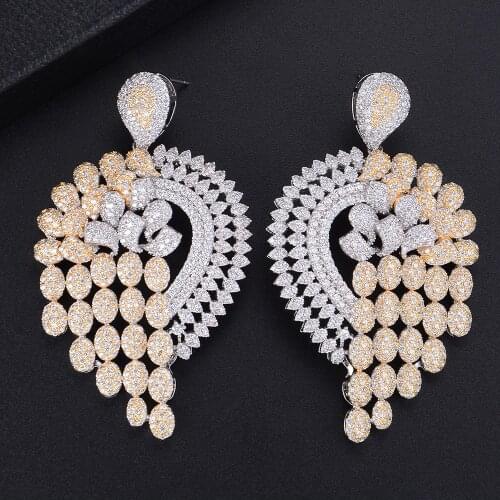 LARRAURI Luxury Wedding Cubic Zircon Crystal CZ Dubai Bridal Earring Fashion Jewelry Water Drop Long Dangle Earrings For Women