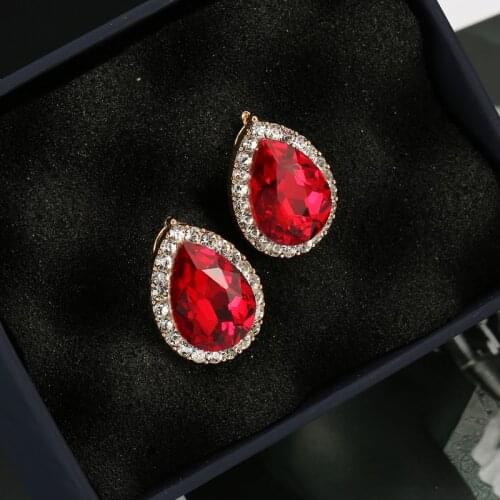 Luxury Rhinestone Crystal Wedding Earrings Big Waterrop Earring Non Pierced Earrings Clip on Earrings Women Brides Bridesmaid