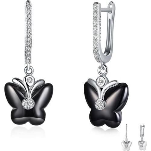 SILVERHOO New 925 Sterling Silver Ceramics Earrings For Women Trendy Butterfly Earrings Fine Jewelry Birthday Girlfriend Gift