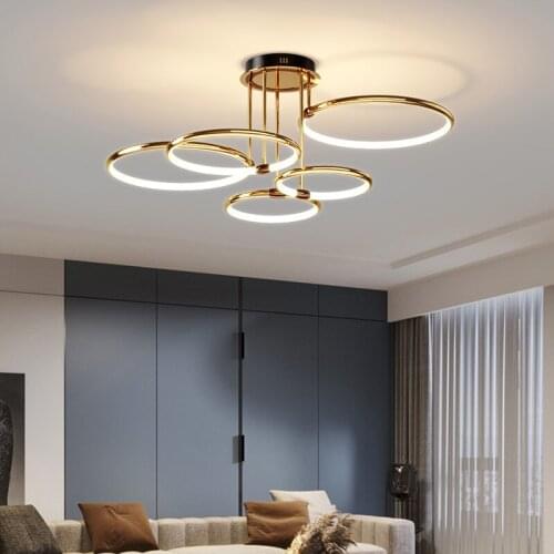 Modern Minimalist LED Ring Chandelier Living Room Restaurant Chandeliers Creative Dining Room Bedroom Golden Ring Hanging Lights