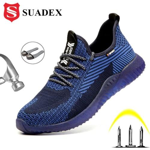 SUADEX Men Steel Toe Safety Work Shoes Breathable Lightweight Comfortable Industrial Construction Shoes Puncture Proof Antislip