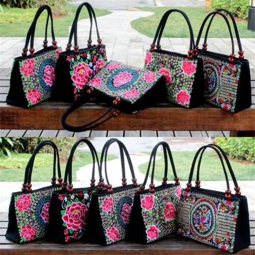 Embroidered Bag Home Storage Bag Womens Bag Two-zipper Hand Bag Ethnic Style Handbag Canvas Bag Shoulder Bag Outdoor Women Bag