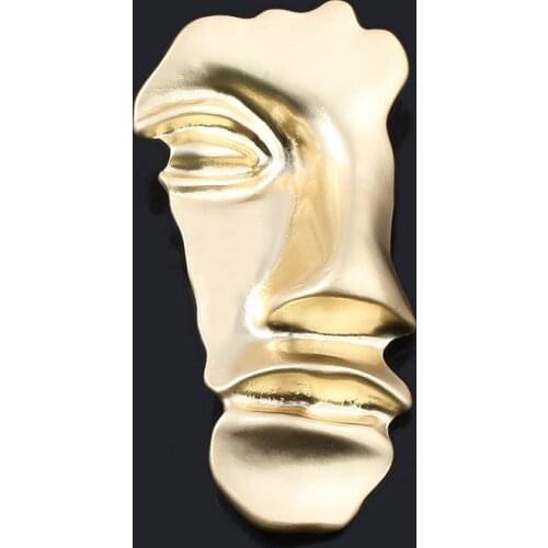 Trendy Exaggerated Face Brooch Pins For Women Gold Human Head Half Face Alloy Vintage Pins Lapel Full Dress Accessories Gift