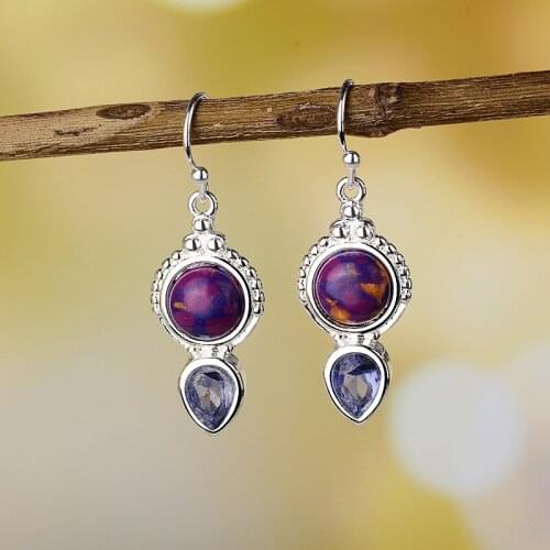 Womens fashion earrings retro vintage purple stone ear earrings for lady wholesale price anniversary jewelry gifts
