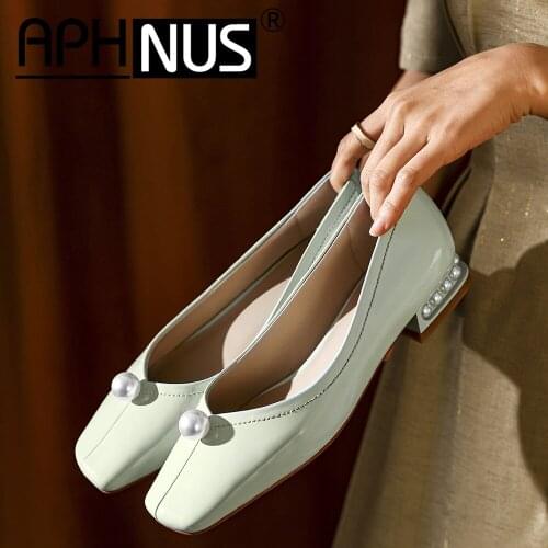 APHNUS Womens Shoes Beading Pearl Buckle Flats Slouch Beading Woman 2021 Shoes For Women New Square Toe