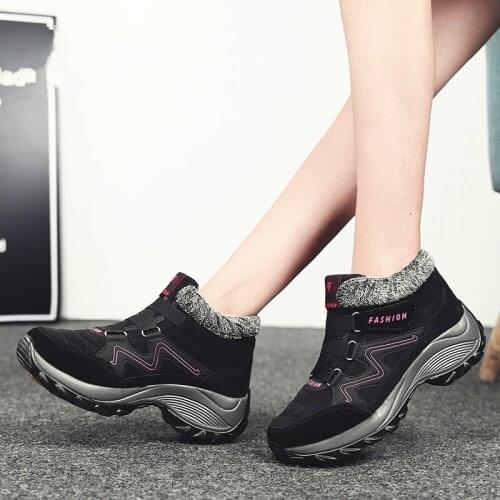 Winter Women Snow Boots Shoes Round Toe Height Increasing Ankle Boots Shoes Ladies Flat Warm Push Lace-Up Snow Boots