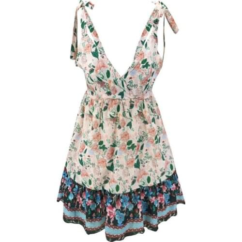 2020 Women Boho Mini Dress Summer Backless Skater Strap V Neck Beach Sundress 50JB