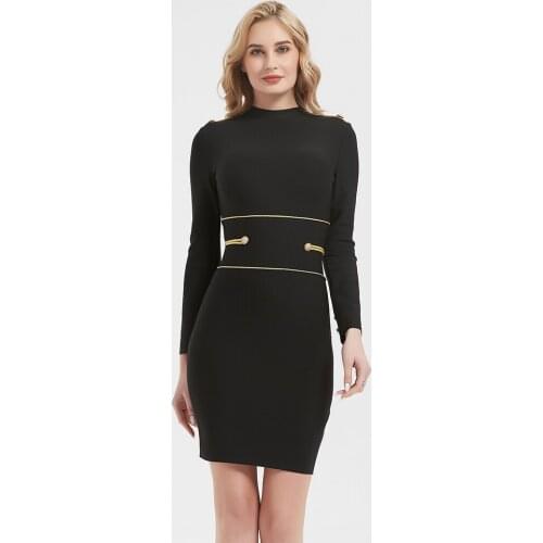 2021 Summer New Women Black Bandage Dress Sexy O-Neck Full Sleeves Solid Bodycon Mini Dress Club Celebrity Party Dress Vestidos