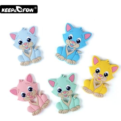 Keep&Grow 1pc Cartoon Baby Teethers Rodent Cat Silicone Teether DIY Teething Necklace Pacifier Clip Silicone Beads Baby Products