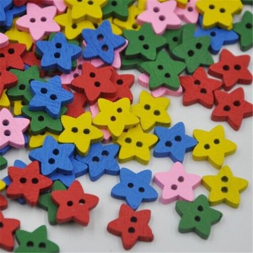New 100pcs Cartoon New Dots Star Wood buttons Applique DIY Craft sewing WB303