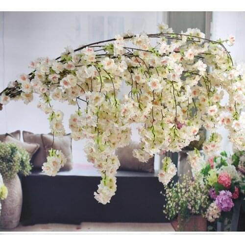 135CM long Fake Cherry Blossom Tree 4 fork cherry Branch Artificial Flower Silk Wedding Background Wall Decoration Flowers
