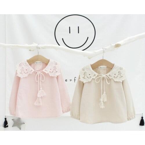 2019 Spring Fashion Baby Toddler Clothes White Hollow Out Girls Blouse Shirts Kids Children Long Sleeve Girl Tops Tassel Blouses