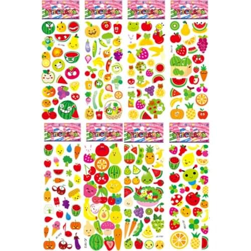 8 sheets/set Children cartoon sticker fruit and vegetable DIY scrapbook stickers for kids kindergarten boy girl cognitive toys