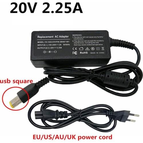 20V 2.25A USB Square Connector AC Power Adapter Supply Charger EU US UK AU Plug Universal Adaptor for Lenovo