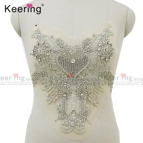 Hand-made silver rhinestone bodice appliques for Bridal dress WDP-062