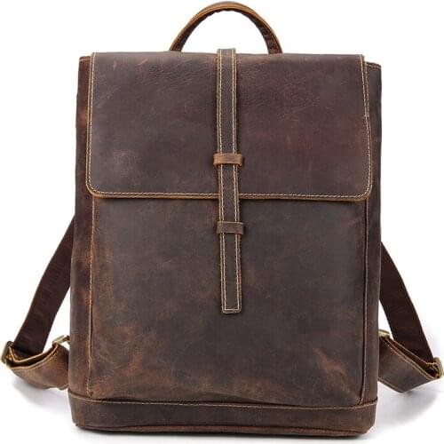 Bag Back Computer Bag Leather Backpack Mens Flip Type Leather Bag First Layer Genuine Leather A4 Schoolbag