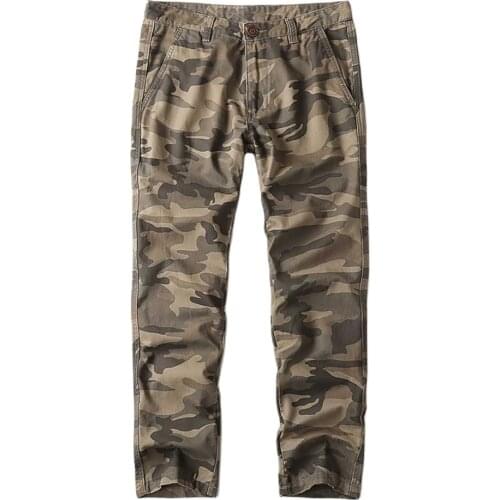 Trendy Camouflage Casual Pants Men Cargo Pants Regular Slim Fit Pants Straigth Trousers Cotton Water-washed Pants Overalls