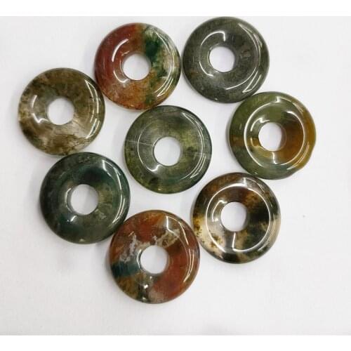 8Pcs 18x6mm Natural Green Indian Agate Donuts Pendant Bead For DIY Jewelry Necklace Bracelet Making Accessories Creative Gifts