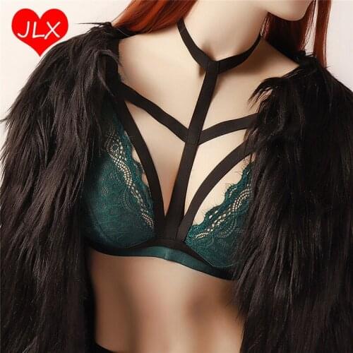 BLACK Elastic strap tops body cage Bondage harness lingerie Hollow out cage bra body harness goth halloween club party rave wear