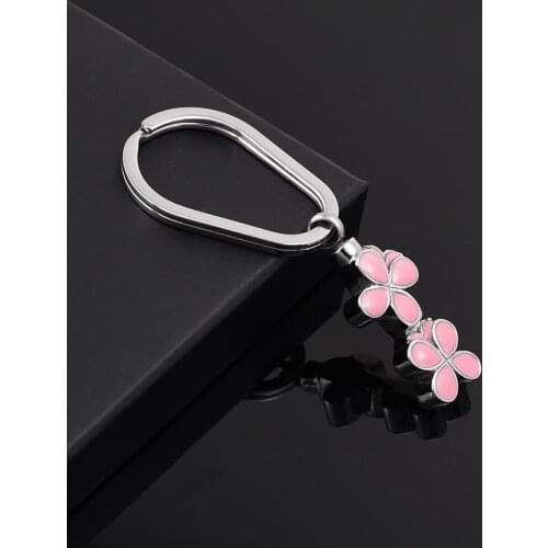Cmj2051 Fashion Jewelry Stainless Steel Metal Cute Romantic Pink Flower Ash Holder Key Ring Key Chain Charms Women