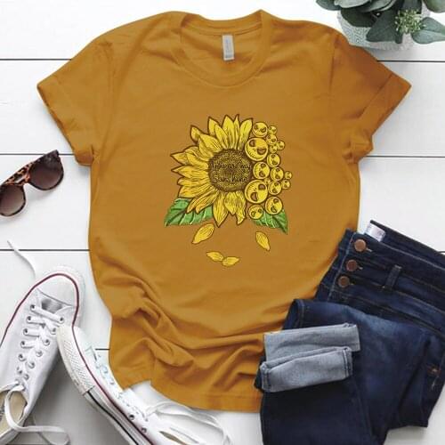 Halloween Sunflower Print Graphic T Shirts Harajuku Plus Size Funny Woman Tshirts Gift for Family Holiday Casual Mujer Camisetas