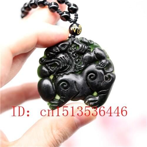Chinese Black Green Jade Two-sided Pixiu Pendant Natural Hand Carving Necklace Fashion Amulet Luck Gifts Men Sweater Chain