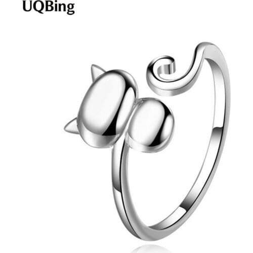 Free Shipping 925 Sterling Silver Lovely Cat Rings Women Jewelry Gift Finger Open Rings