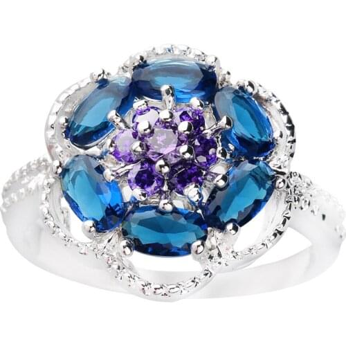 Flower Blue Stone 3*5mm Semi-precious Stone Sterling Silver AiMolies Ring Q0906L