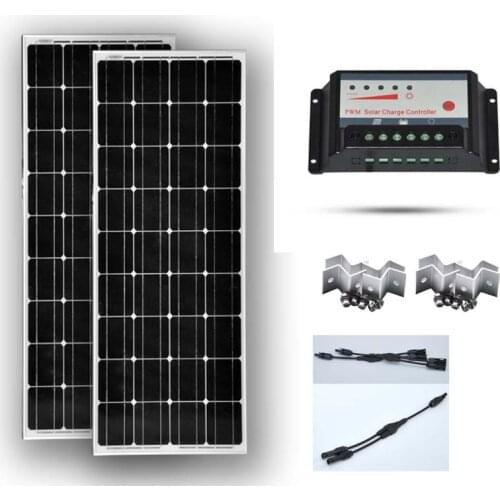 Solar Kit Zonnepaneel 12 Volt 100 Watt Zonnepanelen 24v 200W Solar Charge Controller 12v/24v 10A LCD Connector Cable Motorhome