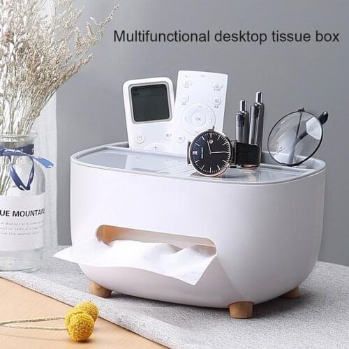 Remote Control Storage Tissue Box Plastic Multi Grid White Napkin Handkerchief Box Household Living Room Dining Room Tissue Case