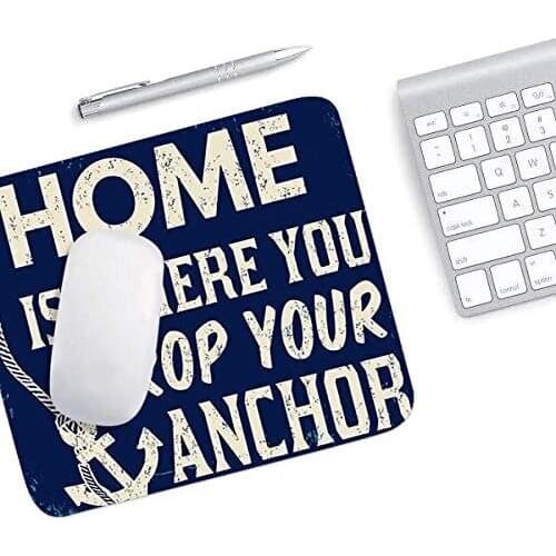 Inspirational Quote Mouse Pad Home is Where You Drop Your Anchor Vintage Rustic Gaming Mouse Mat Non-Slip Rubber Base