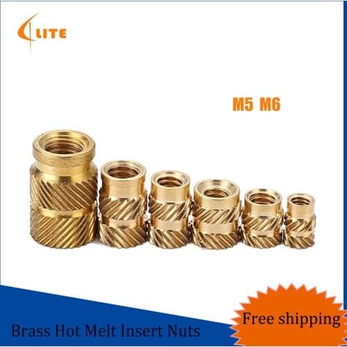 Brass Hot Melt Inset Nuts Heating Molding Copper Thread Inserts Nut SL-type Double Twill Knurled Injection Brass Nut M5M6 20Pcs