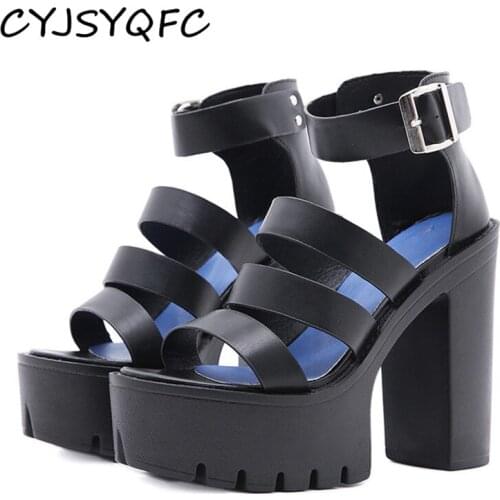 CYJSYQFC 2021 New Summer Shoes Women Black Open Toe Ankle Buckle Belt Thick Bottom High Heels Platform Lady Sandals High Quality