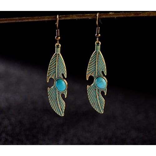 New Vintage Leaf Shape Blue Stone Beads Drop Earrings For Women Gypsy Indian Jhumka Earrings Boho Jewelry