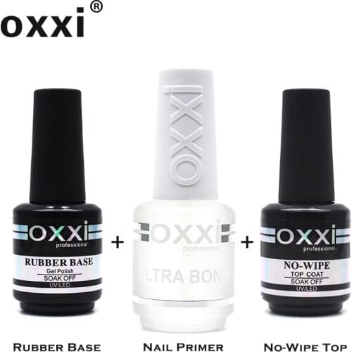 OXXI New a Set of Gel Varnish Primer For Nails UV Permanent Rubber base and Top Coat Gel Nail Polish Ultrabond Acid Free Lacquer