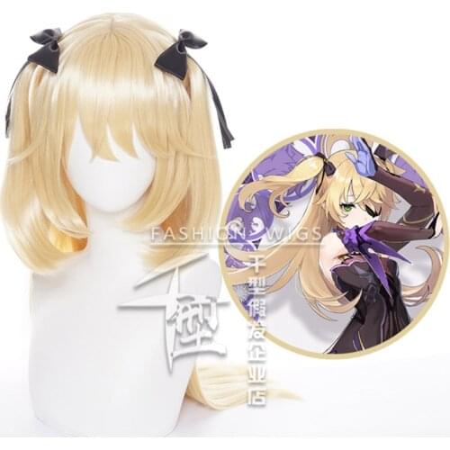 Fischl Long Wig With Bowknot Headwear Cosplay Costume Heat Resistant Synthetic Hair Genshin Impact Women Carnival Party Wigs