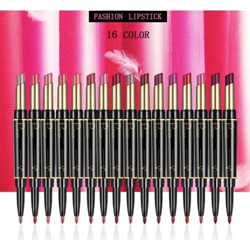 16 Colors 2 In 1 Head Matte Lipstick Lip Liner Pen Waterproof Long Lasting Pigments Cosmetic Lips Makeup Tool Crayon