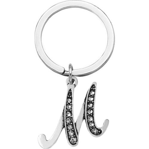 Popular Rhinestone Crystal Initial Capital Letter M N O Metal Pendant Keychain Simple Name Key Ring for Birthday Gift Souvenir