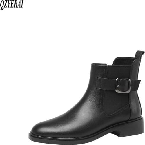 QZYERAI Autumn winter new Genuine leather Women boots ankle Riding boots warm Female boots cowhide Women shoes