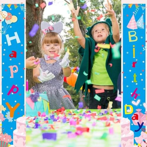 Blue Happy Birthday Banner,Front Door Fireplace Hall 72" Vertical Birthday Porch Sign for Kids Boys Girls Birthday Party Decorat