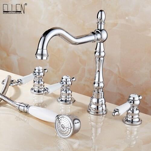 ELLEN Deck Mounted Bathtub Faucets 5 Pieces Mixer for Bath Tub 5 Hole Hot Colder Water Crane with Hand Shower ELB104