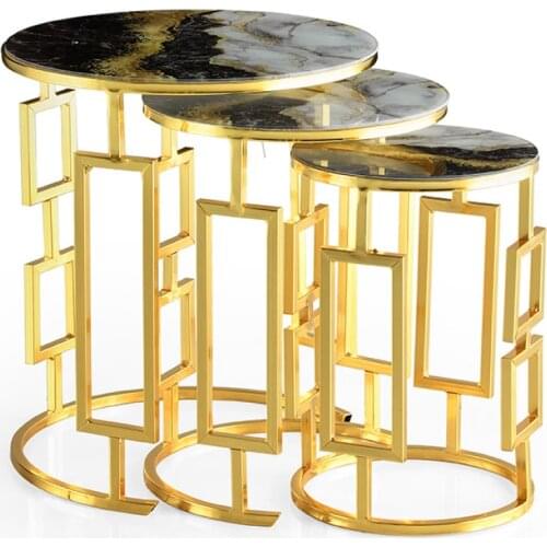 Modern Sitka Triple Zigon coffee table Gold Plated Marble Pattern coffee tables table basse furniture living room table