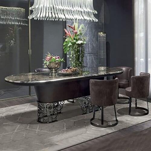 Light luxury marble dining table and chair combination post-modern luxury rectangular western restaurant table Italian stainless