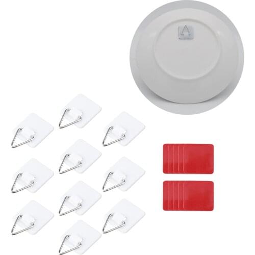 10pcs Vertical Plate Holders Wall Dish Hook Portable Self-Adhesive Wall Plate Holder Invisible Adhesive Plate Hanger Set