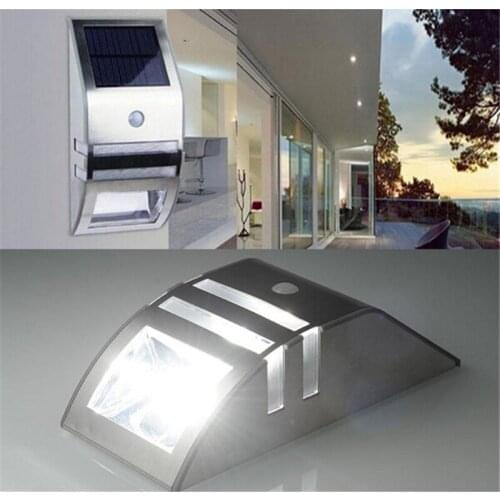 Waterproof Solar Light Solar Power Recharge Stainless PIR Human Motion Sensor Wall Silver Outdoor Security Emergency Light Lamp