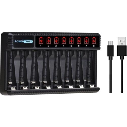 AA AAA Battery Charger 8 Slots Fast Charge with LCD Display for AA AAA Ni-MH Rechargeable Batteries