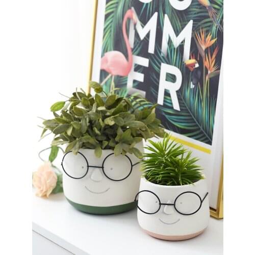 Nordic Style Green Planter Home Cement Flower Pot With Tray Personality Cute Succulent Green Sill Potted Planter