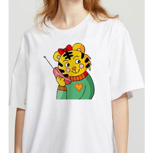 Fashion cartoon tiger print T Shirt Women Lovely Print Short Sleeved O-neck T-shirt Vintage Ullzang Tshirt Harajuku Tops